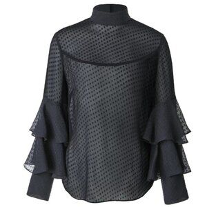 Olivia Palermo x Nordstrom Navy Tiered Sleeve Silk Blouse S